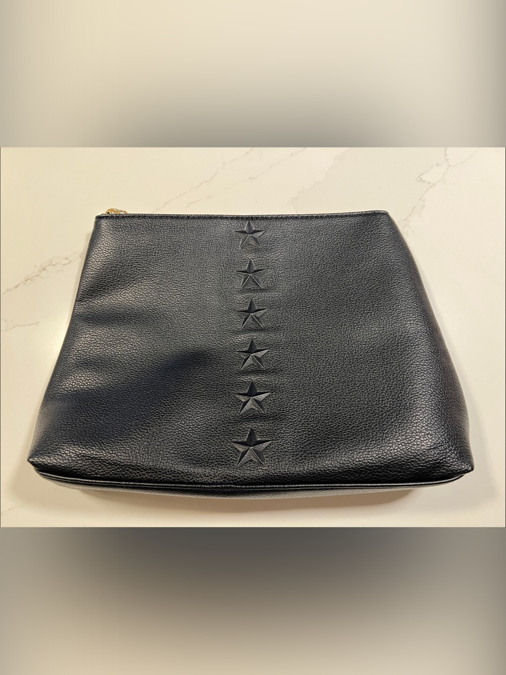 Black Star-Embossed Vegan Leather Travel Pouch